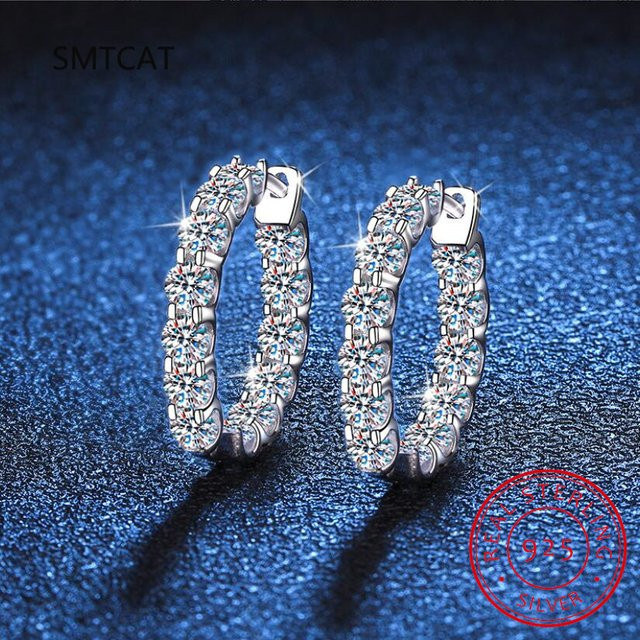 Creolen 925 Silber, Moissanite, Damen - Bild 1