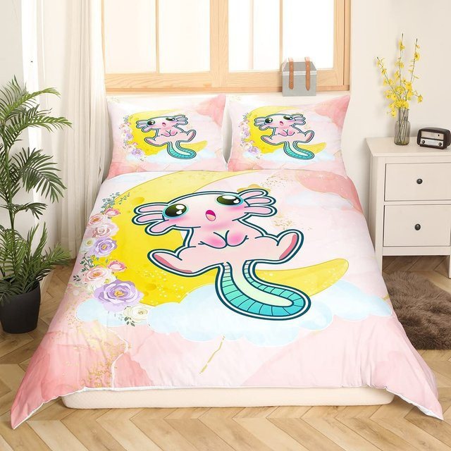 Axolotl Bettwäsche-Set für Kinder mit Motiv, Pink, 3-teilig, B/H: 155 x 215 cm - Bild 1