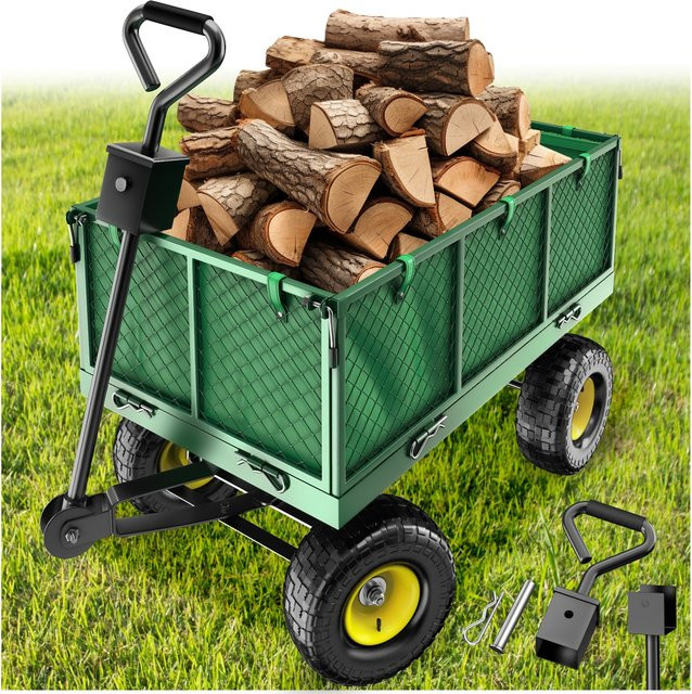tectake Bollerwagen mit klappbaren Seitenwänden und Luftreifen in Grün, B/T/H: 114 x 51,5 x 65 cm, Belastbarkeit 550 kg - Bild 1