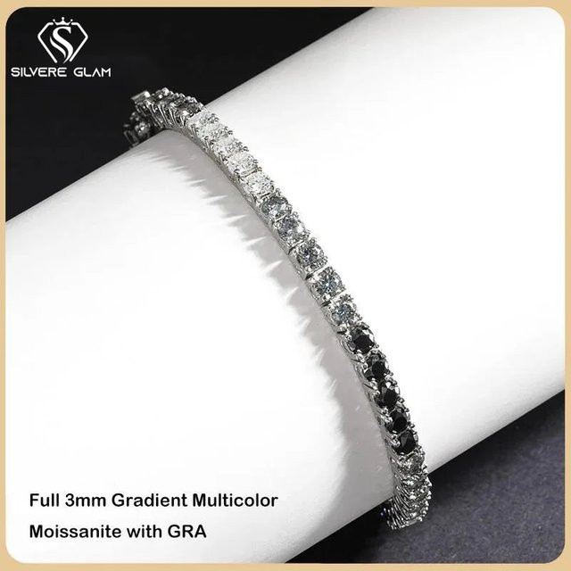 TY GRA Tennisarmband, 925 Silber, Moissanit, Schwarz Grau Weiß, Unisex - Bild 1