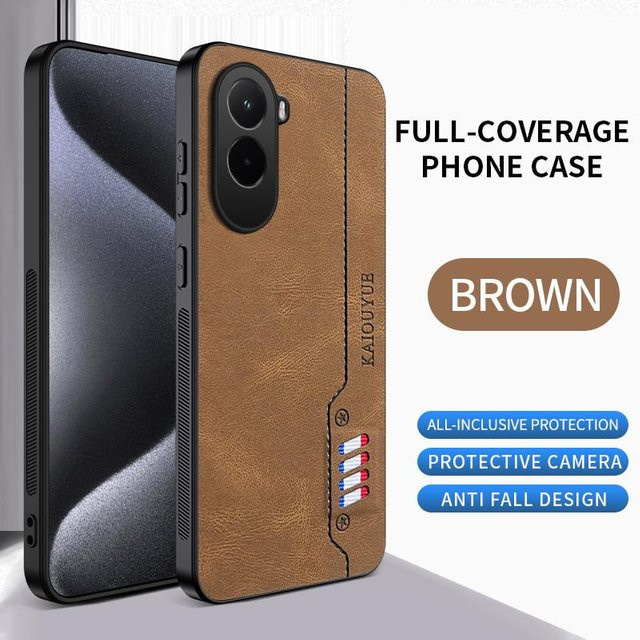 Xiaomi POCO M7 4G Handyhülle aus Lamm-Nappa-Leder in Braun, stoßfest und sturzsicher für Vollschutz - Bild 1