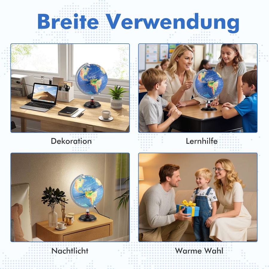 GOFLAME Beleuchteter Weltglobus in Antik-Optik mit Holzständer und warmweißem Licht, 30,48 cm Durchmesser - Bild 3