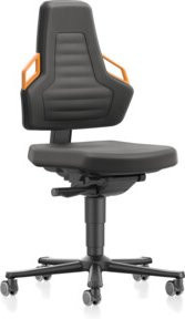 bimos Nexxit Drehstuhl mit Rollen, Supertec-Polsterung, Sitzhöhe 450-600 mm, Farbe Schwarz mit orangefarbenen Griffen, inklusive automatischer Gewichtsregulierung und Sitztiefenverstellung - Bild 1