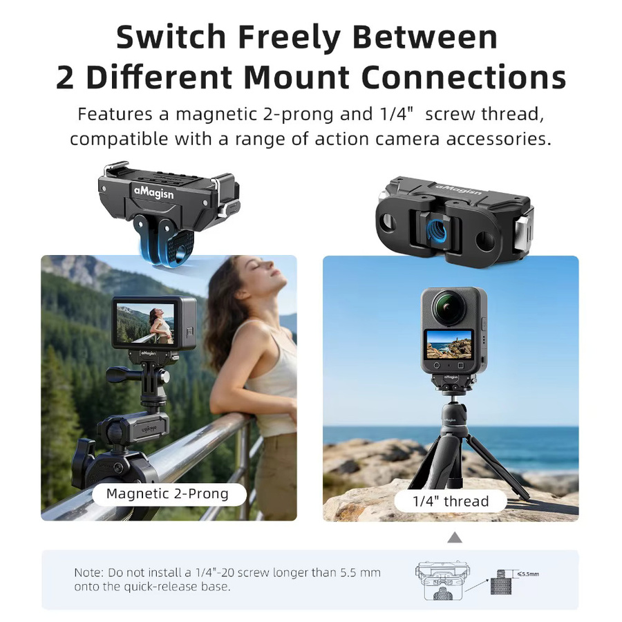 aMagisn 360-Grad parallel drehbare Metall-Schnellverschlusshalterung für DJI OSMO Action 5 Pro, 4 und 3 in Schwarz - Bild 4