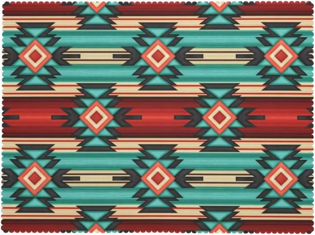 Navajo Western Tischdecke von JMG Household Supplies mit ethnischem Aztec-Druck in Grün und Rot, rechteckig, B/T: 100 x 160 cm - Bild 1