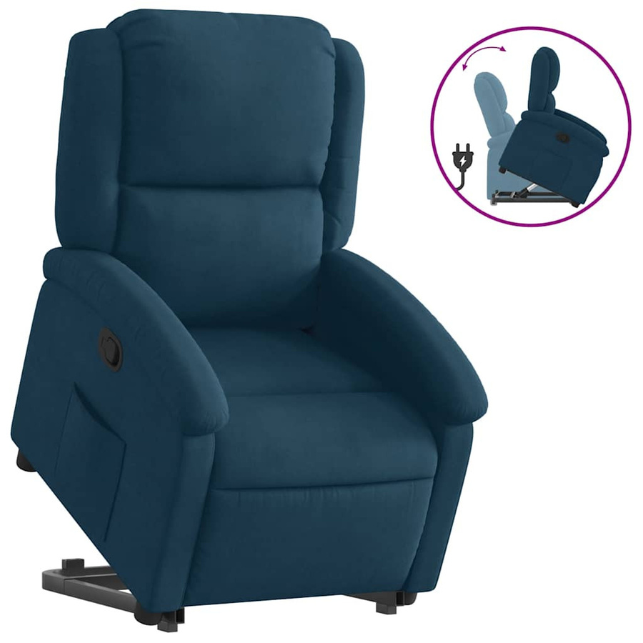 vidaXL Relaxsessel mit Aufstehhilfe in Blau aus Samt mit Armlehnen - Bild 4