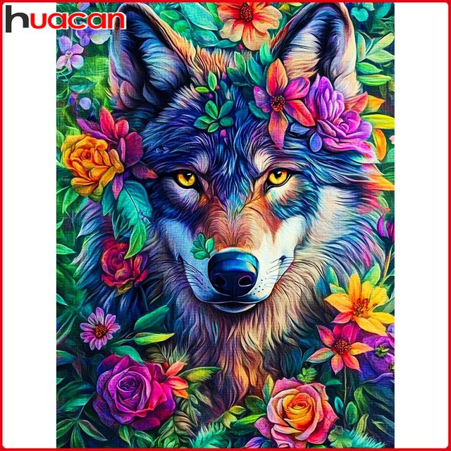 Huacan 5D DIY Diamantmalerei Wolf und Rose als dekoratives Mosaik-Gemälde in Multicolour, Breite: 30,0 cm, Höhe: 20,0 cm - Bild 1