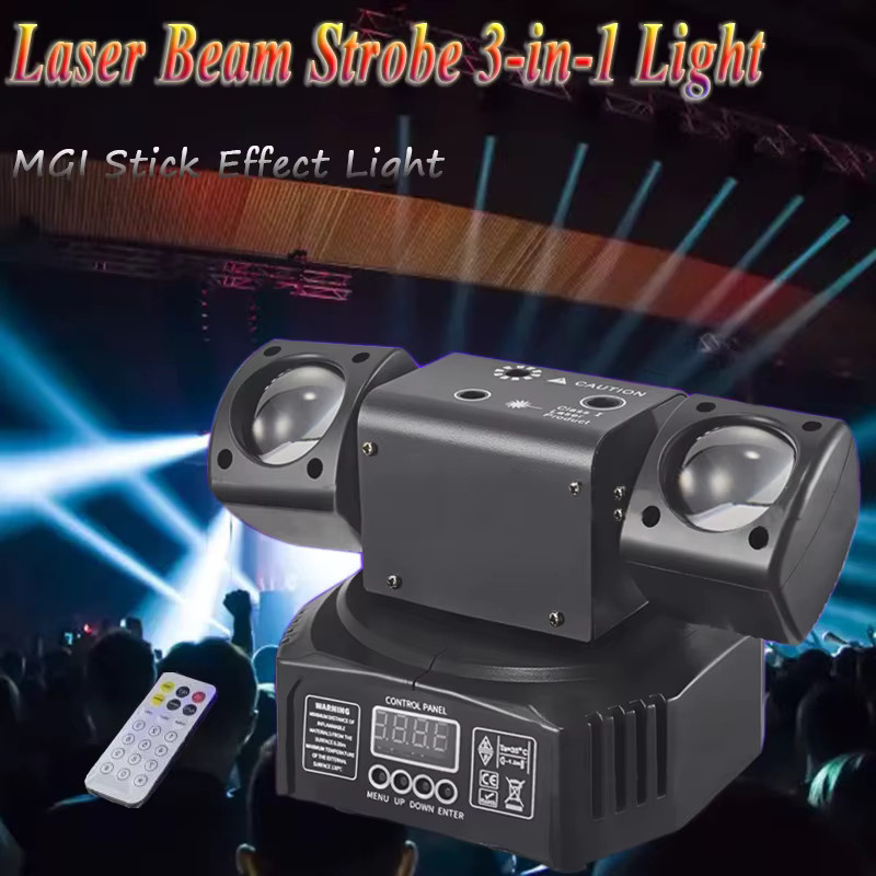 GVT 3 in 1 LED Moving Head mit Laser und Strobe Effekt für DJ, Disco und Bühne, DMX512 und Fernbedienung steuerbar - Bild 2