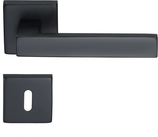 MeinTürgriff Drückergarnitur Trento Türdrücker Eckig in Schwarz Matt mit Edelstahl-Finish B/H: 160 x 160 mm - Bild 1