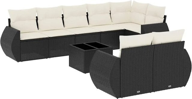 vidaXL 9-tlg. Garten-Sofagarnitur aus Poly-Rattan in Schwarz mit Kissen und L-Form - Bild 1