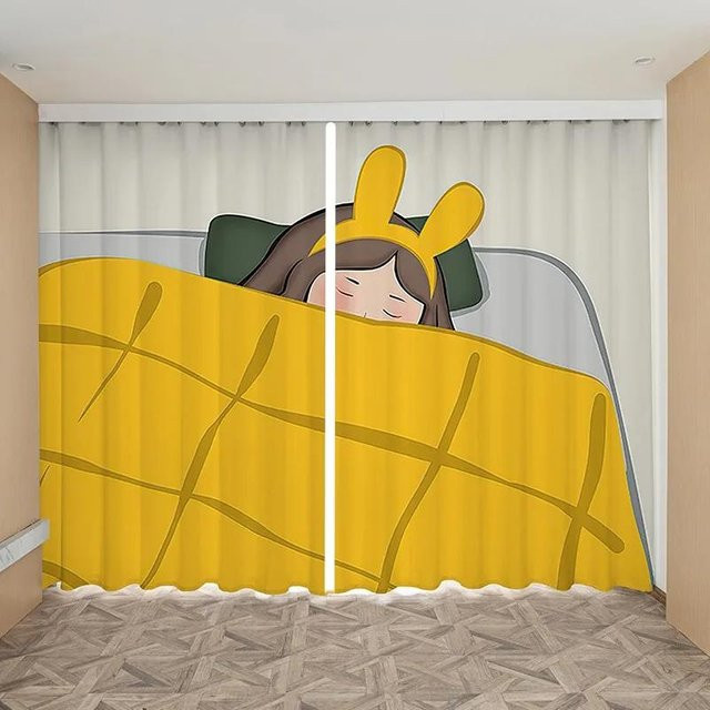 Nordisch Einfach Cartoon Verdunkelungsvorhang für Kinderzimmer, 2 Paneele, Gelb, B: 55 cm, H: 120 cm - Bild 1