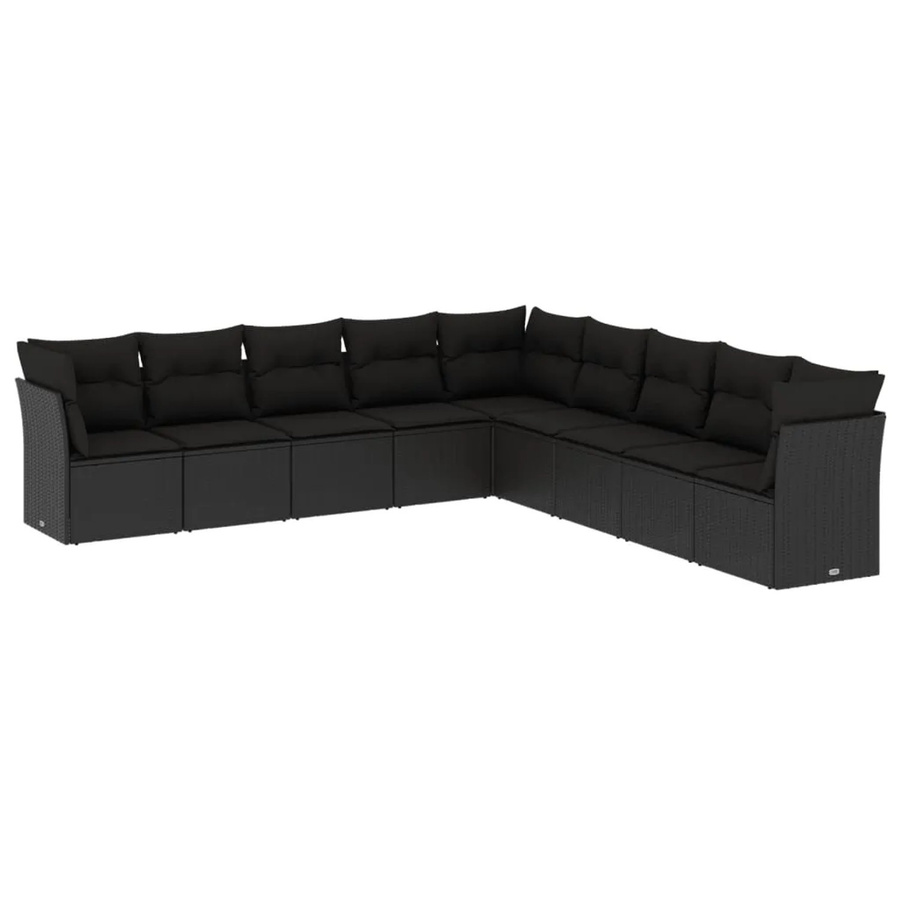 vidaXL 9-tlg Garten-Sofagarnitur aus Poly-Rattan mit Kissen in Schwarz - Bild 2