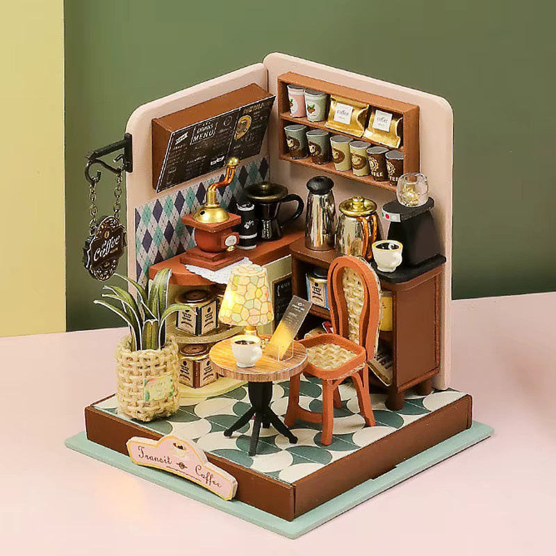 zuuton Kaffeehaus Mini-Puppenhaus-Set, 3D-Puzzle, Holz-Bausatz - Bild 2