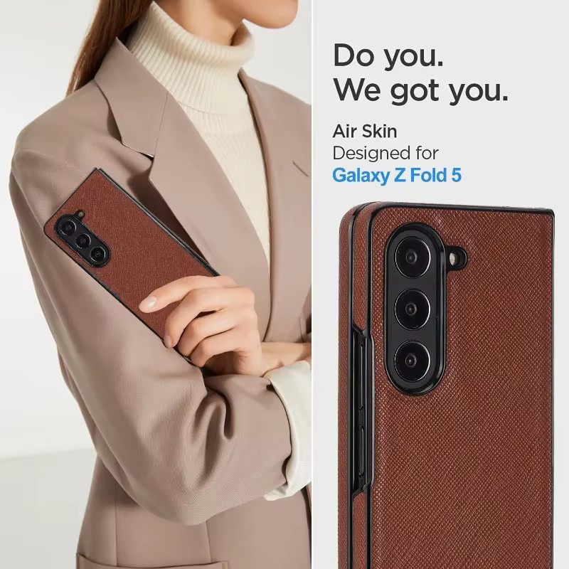 Stoßfeste Kreuznarbenleder-Handyhülle mit Hartschale für Samsung Galaxy Z Fold 7, 6, 5 und 4 in Schwarz oder Braun - Bild 3