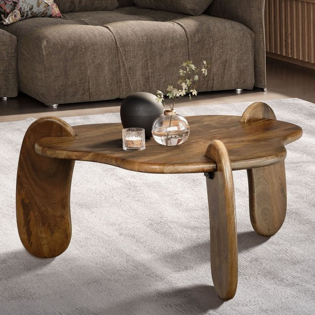 Finebuy Couchtisch aus Mango Massivholz in organischer Form, Durchmesser: 78 cm, Braun - Bild 1