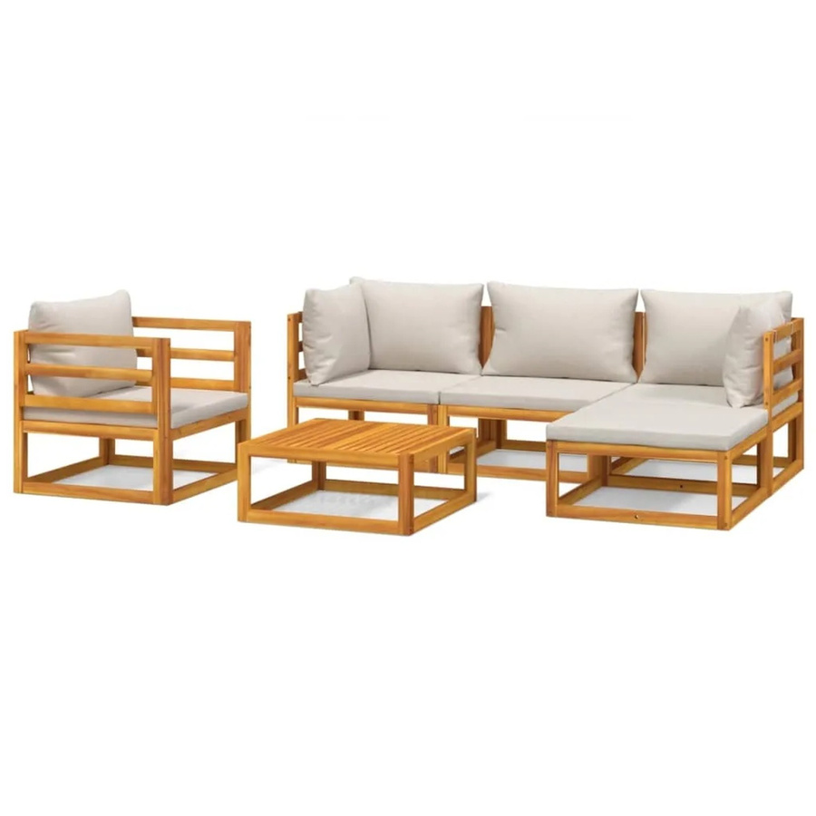 vidaXL 6-tlg Garten-Lounge-Set aus Akazien-Massivholz mit grauen Polstern und Ottoman in L-Form - Bild 2