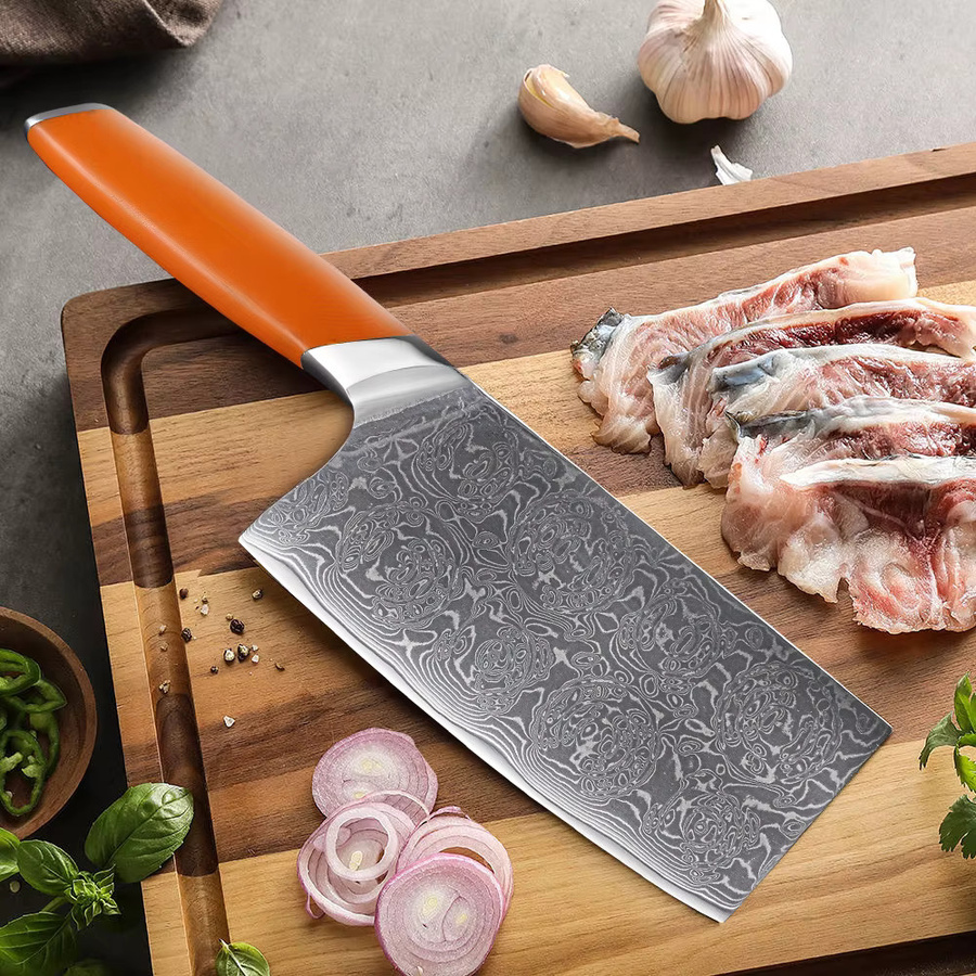 DASHWAY Hackmesser aus Damaststahl, Professionelles Kochmesser für Gemüse, Breite: 17,78 cm - Bild 3
