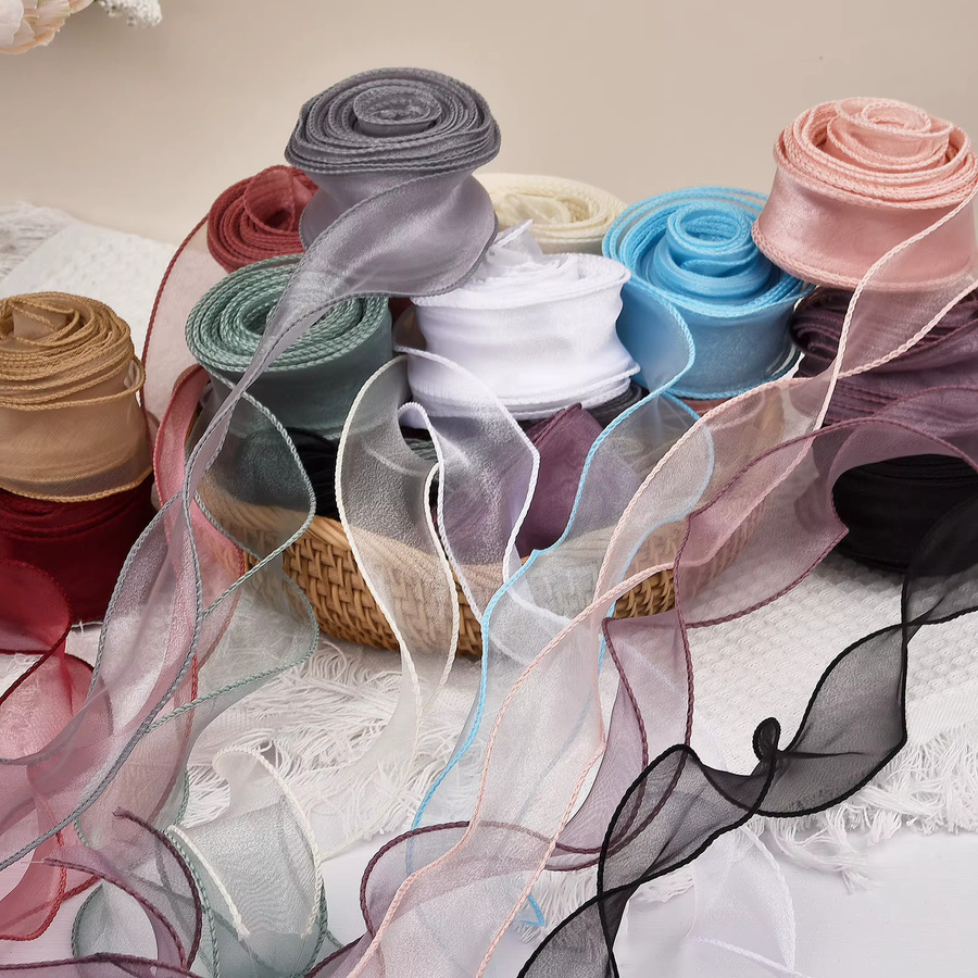 Grünes Chiffon-Seidenband aus Organza-Satin für DIY-Handwerk und Dekoration, 10 Meter Rolle - Bild 2