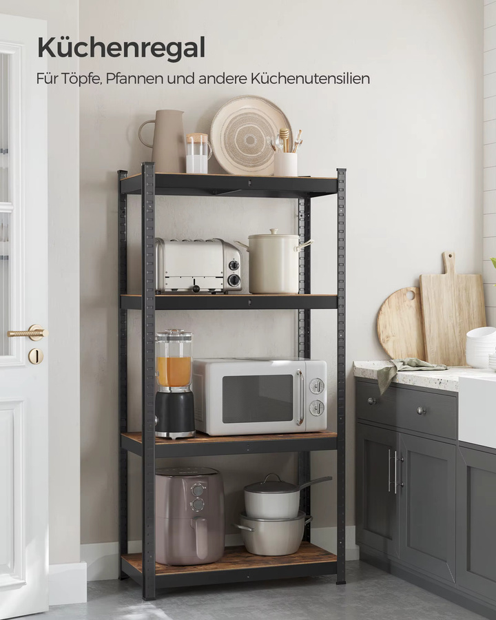 SONGMICS Schwerlastregal mit 4 verstellbaren Ablagen in Schwarz und Braun - Bild 5
