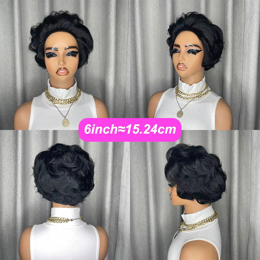 OYM HAIR Echthaar-Perücke, kurze lockige Pixie, Damen - Bild 2