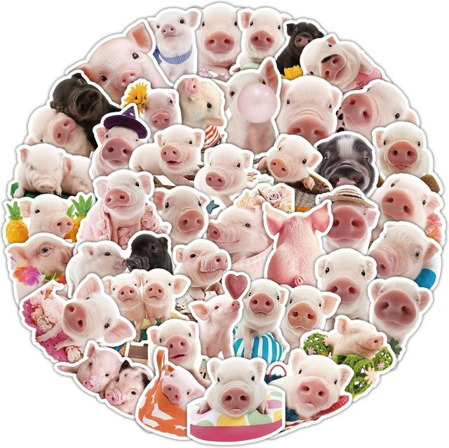 50 Stück Rosa Schweinchen Muster Aufkleber von Binchi Outdoor Product in Pink und Beige für DIY Tagebuch und Handy Dekoration - Bild 1