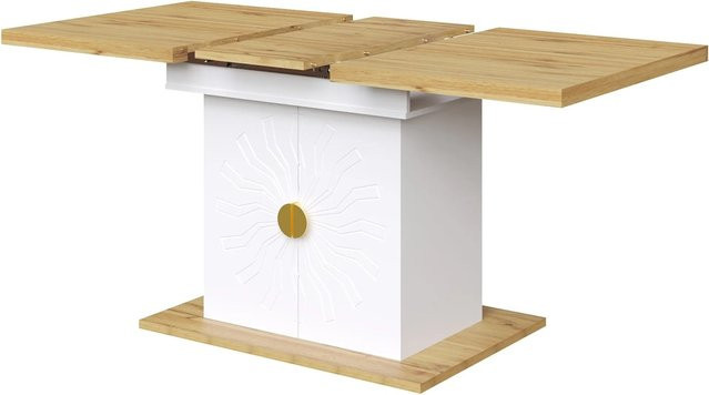 okwish Auszugstisch mit Sonnen-Relief für Küche und Wohnzimmer, Weiß, B: 110 cm, T: 70 cm - Bild 1