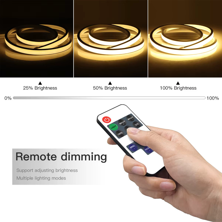 Lcamaw COB-LED-Neonlichtstreifen in Weiß mit RF-Fernbedienung, dimmbar, wasserdichte USB-Silikon-Röhre zur Nachtbeleuchtung - Bild 3
