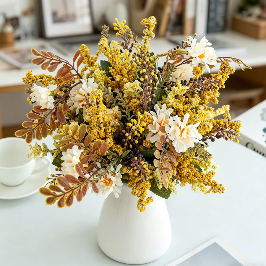 XIAOYINMO Künstliche Seidenblumen Chrysanthemen und Blasengras in Rot für Tischdekoration und Hochzeiten - Bild 2