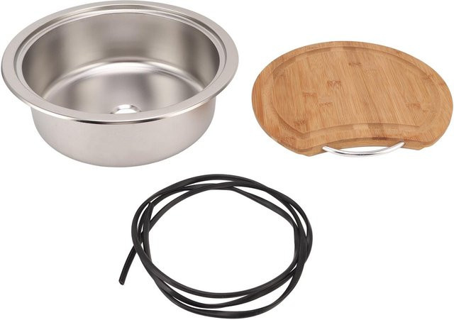 Aimo Edelstahlspüle aus RV 304 in Silber mit rundem Handwaschbecken und Bambushaken, B/T/H: 36,0 x 12,0 x 36,0 cm - Bild 1
