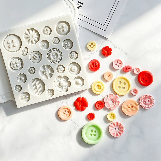 HANDLIFE Silikonform für Knopf-Dekorationen aus Fondant und Zuckerguss, rund, grau und weiß - Bild 1