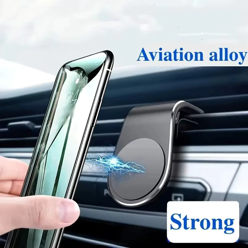 Magnetischer Auto-Handyhalter in L-Form aus Metall für den Lüftungsschlitz, 360 Grad drehbare Universalklapphalterung für Smartphone und GPS-Navigation, Farbe: Gold - Bild 2