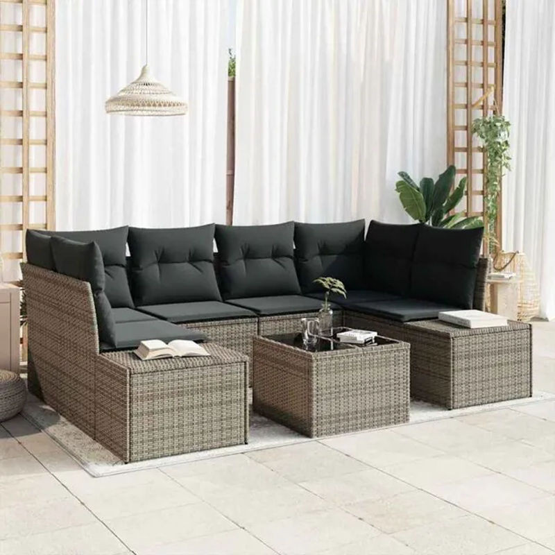 Vidaxl Garten-Sofa-Set mit Kissen, 7-teilig, Grau, B/T/H: 55 x 55 x 37 cm - Bild 1