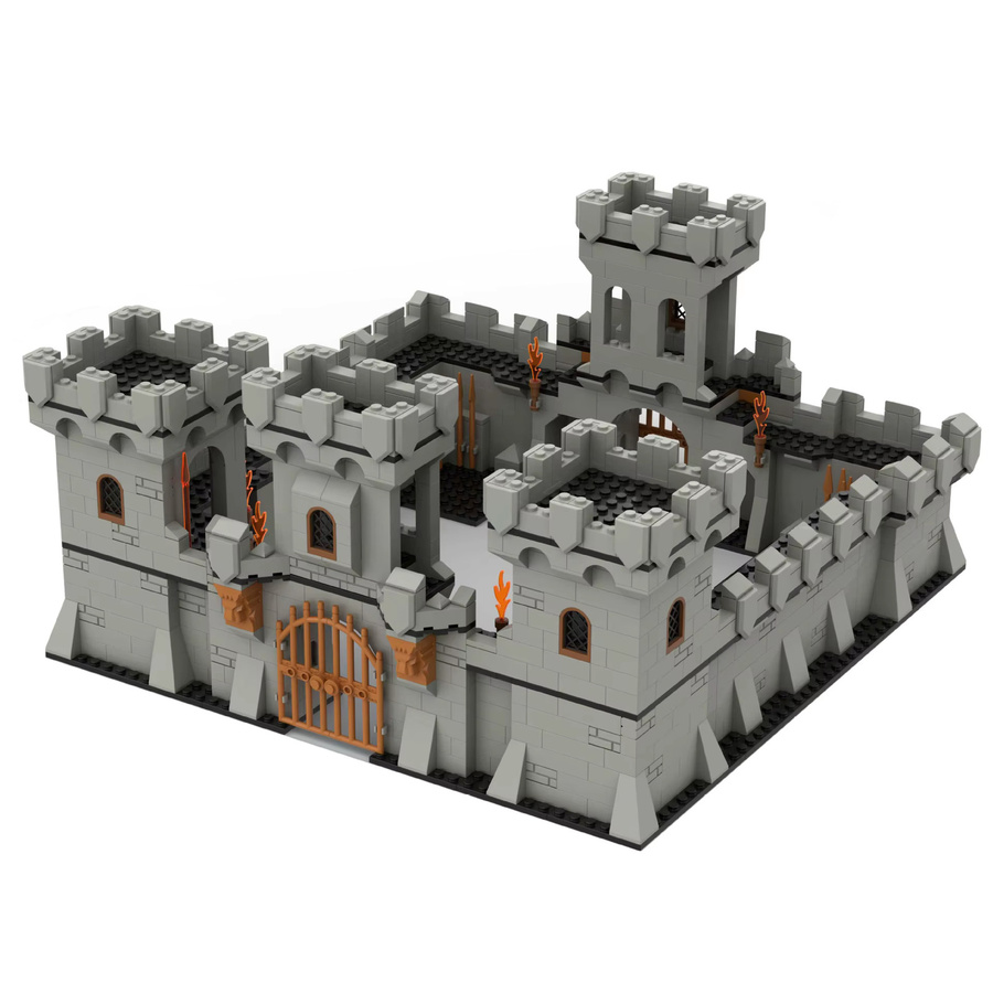 BRICKPANDA MOC Mittelalterliche Burg Wand Turm Bausteine Set mit Rittern in Grau - Bild 2