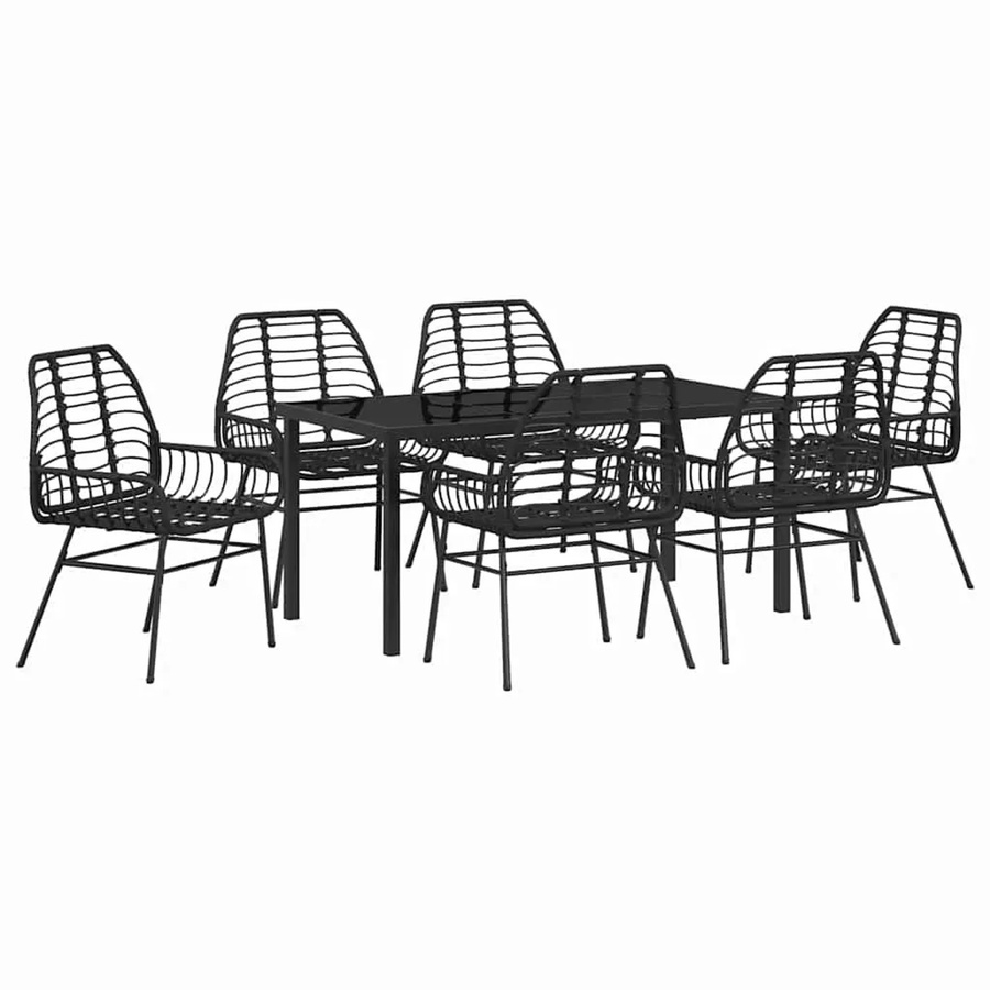 vidaXL Garten Essgruppe 7-teilig aus Poly-Rattan und Glas in Schwarz - Bild 2