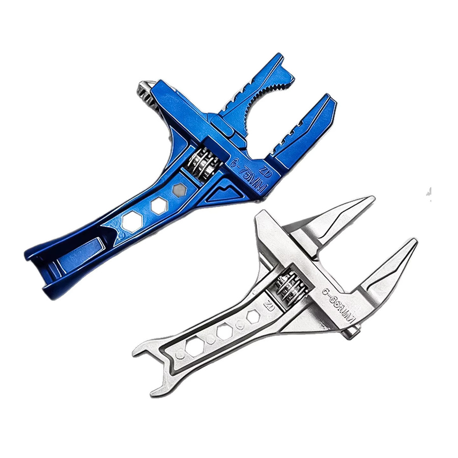 NIUXIANG Multifunktionaler Universalschlüssel aus Aluminiumlegierung für Badezimmer und Rohrmuttern, verstellbar 6-68mm, Silber/Blau - Bild 5