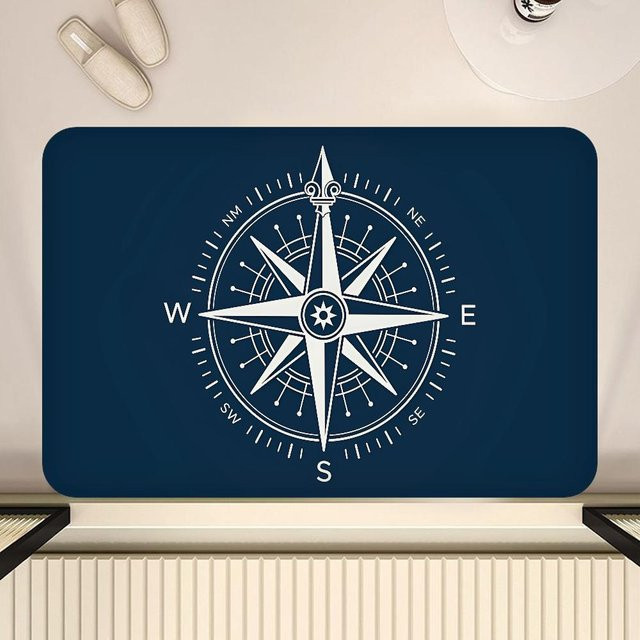 Wucifang Jewelry Maritimer Kompass Bereichsteppich Blau, Waschbar und Rutschfest, B/B: 100 x 150 cm - Bild 1