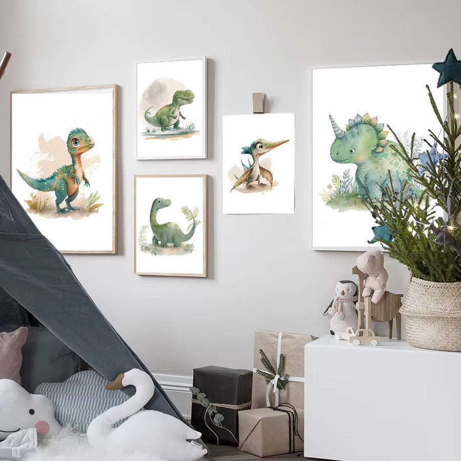 Potdemiel Kawaii Dinosaurier Leinwand Wandbild für das Kinderzimmer im Portraitformat - Bild 2