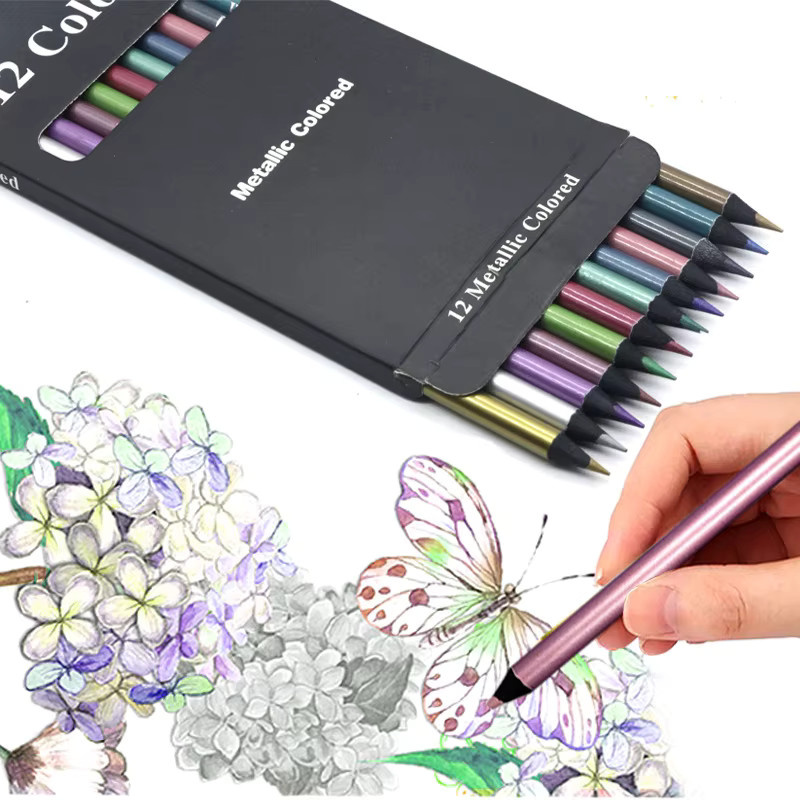 12 Farben Metallic-Buntstifte in Multicolour für Kinder und professionelle DIY-Kunstprojekte zum Zeichnen und Skizzieren - Bild 4