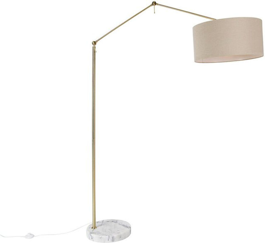 QAZQA Moderne Stehleuchte in Gold mit braunem Stoffschirm und Marmorfuss für E27 Fassung - Bild 1