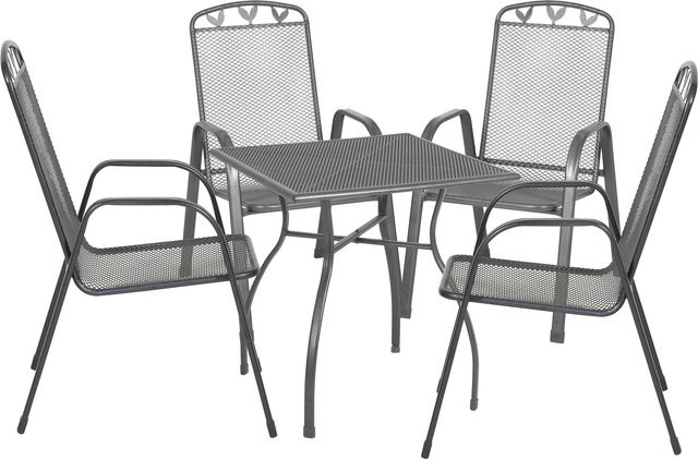 GREEMOTION Gartentischgruppe Toulouse in Grau aus Stahl mit Tisch und 4 Stapelstühlen, B/T/H: 74 x 70 x 70 cm - Bild 1