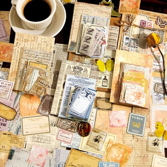 100 Stück Vintage Memo Papier Set für Scrapbooking und Junk Journal Collage in Multicolour - Bild 1