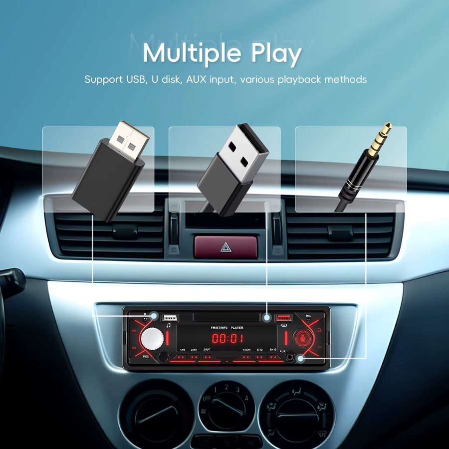 Podofo 1DIN Einbau-Autoradio MP3-Player mit USB/AUX-IN und Fernbedienung in Schwarz - Bild 3