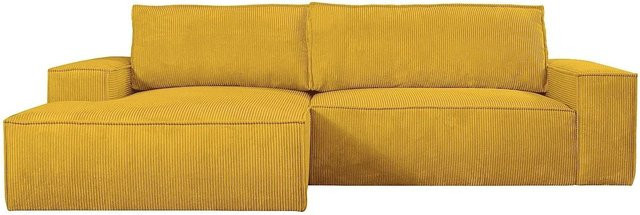Vente-unique Schlafsofa Amelia in Gelb mit Cord-Bezug und L-Form, Breite: 267 cm - Bild 1
