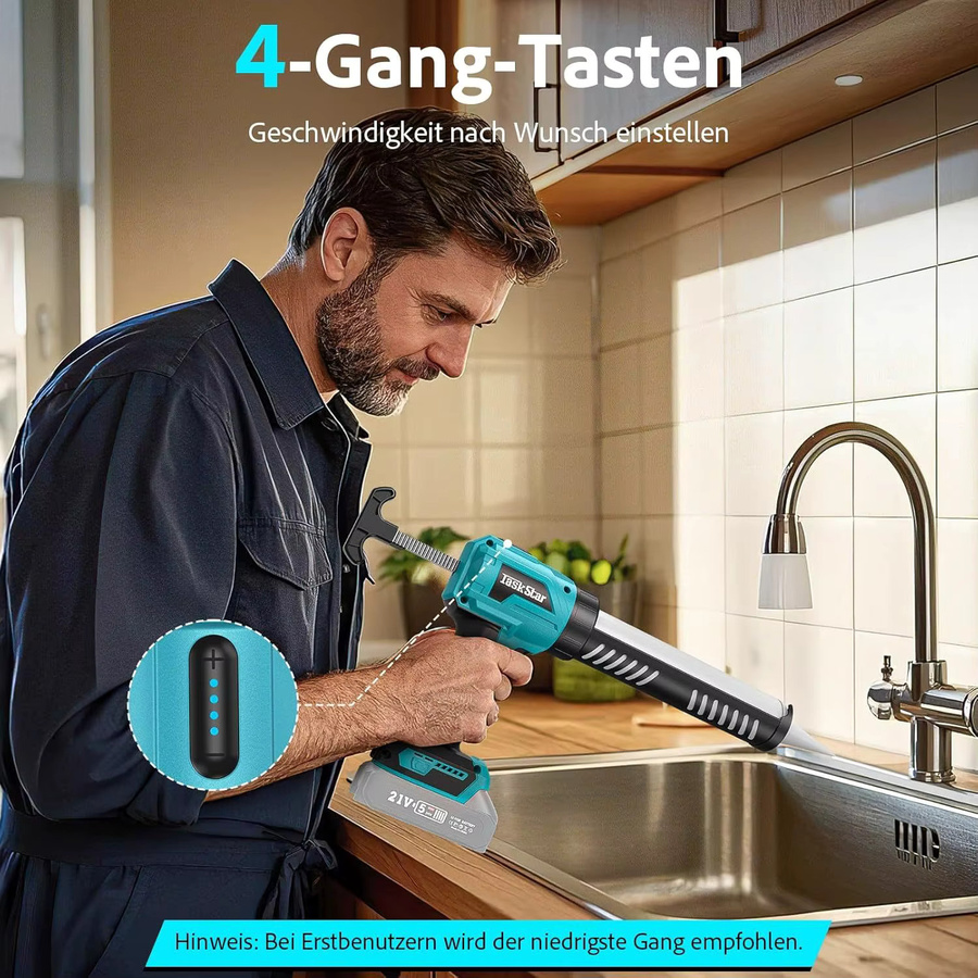 Taskstar TG110P Elektrische Kartuschenpistole in Blau, batteriebetrieben und kabellos, Silikonpistole für Glaskleber und Dichtstoffe, kompatibel mit Makita (ohne Batterie) - Bild 3