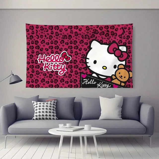 Sanrio Hello Kitty Wandteppich in Pink mit Tierprint für Wohnzimmer und Schlafzimmer - Bild 1