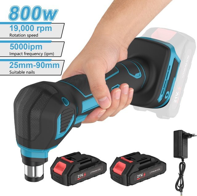 Kabelloser Elektrohammer Makita 800W mit 5000ipm für 25-90mm Nägel, kompatibel mit Makita LXT 18V Akku, Schwarz-Braun - Bild 1