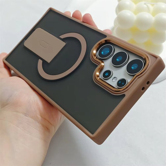 Magnetische Luxus Klappständer Handyhülle für Samsung Galaxy S26 S25 S24 S23 Ultra Plus FE in Schwarz Matte Transluzente Rückseite - Bild 1
