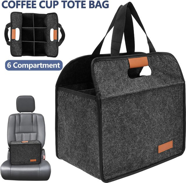 Willkey Kaffeetassen-Tragetasche aus Filz in Grau mit 6 Fächern und Griff für Reisen und Picknicks - Bild 1