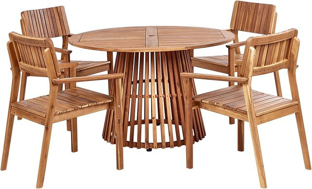 Beliani Gartentisch Set AGELLO mit 4 Stühlen in Heller Holzfarbe Braun - Bild 1