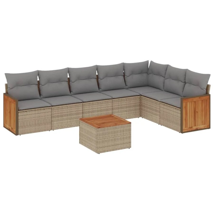 vidaXL 8-teilige Garten-Sofagarnitur aus Poly-Rattan und Akazienholz in Beige mit Kissen - Bild 2